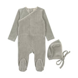 Mema Knits M149 Velour Embroidered Footie & Hat Powder Blue