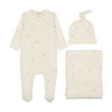 Mema Knits M108 Picot Edge Winter White/Pink Vine Printed 3Pc