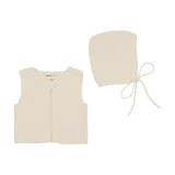 Mema Knits M126 Knit one Button Crop Vest & Hat Cream