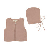 Mema knits M126 Knitted Dusty Pink One Button  Crop Vest