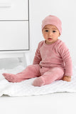 Pouf  Velour Pink Bunny Print Footie & Hat