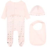 Michael Kors Rose Heart Print Footie + Bennie + Bib Set